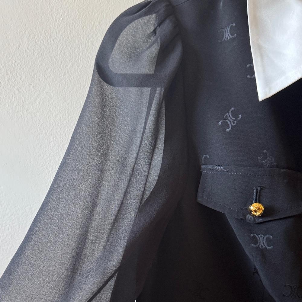Celine-Black Dress with White Collar& Gold Celine Buttons-made in Italy-luxury - Picture 9 of 16